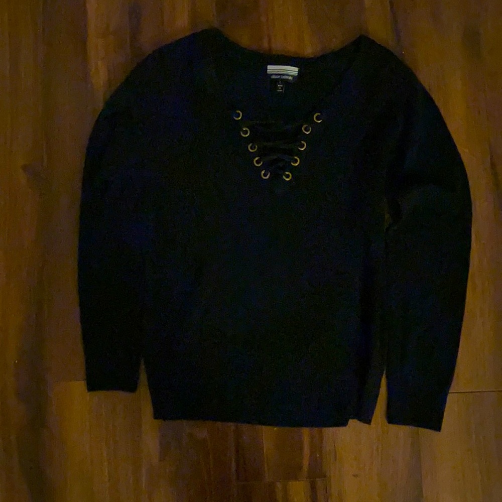 Black Sweater with Ties Across